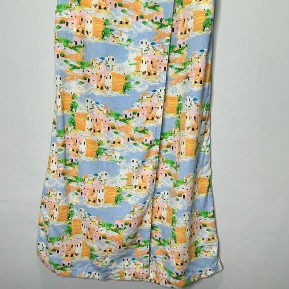 🍁 Cynthia Rowley Linen Blend Novelty Coastal Vacation Print True Wrap Midi Skirt - Picture 5 of 13